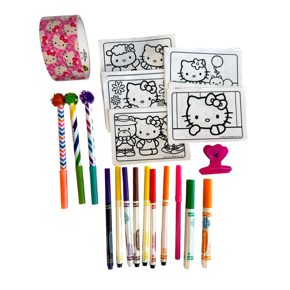 Hello Kitty Art Craft set 24 coloring pages duct tape 13 markers & magnetic clip